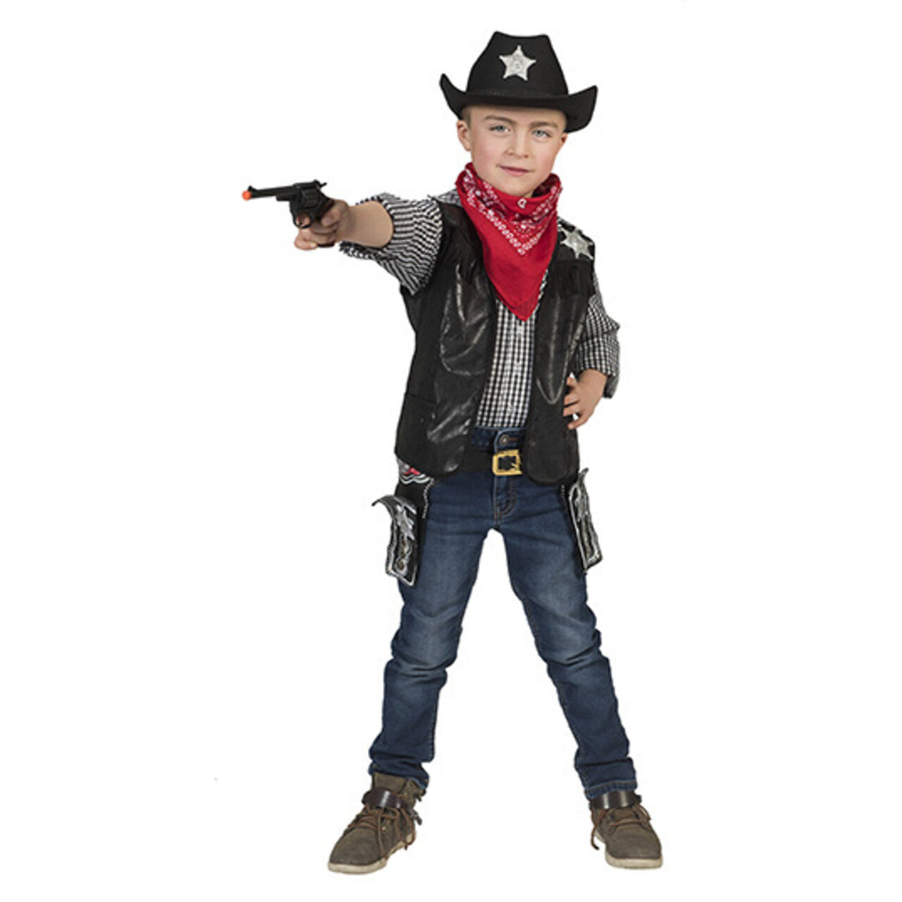 Op deze afbeelding zie je een Kostuums, van het merk Funny Fashion. Cowboy Vest Nevada Zwart Jongen