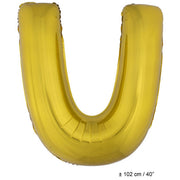 Op deze afbeelding zie je een Decoratie, van het merk Funny Fashion. Folie Ballon Letter U Goud XL 102cm (Leeg)