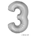 Ballon Chiffre En Aluminium Numéro 3 Argent XL 102cm