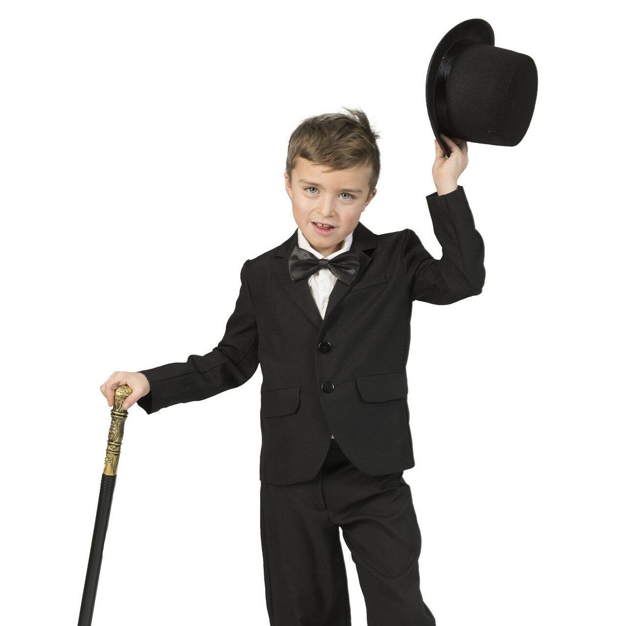 Op deze afbeelding zie je een Kostuums, van het merk Funny Fashion. Deftig Zwart Colbert Chaplin Jongen
