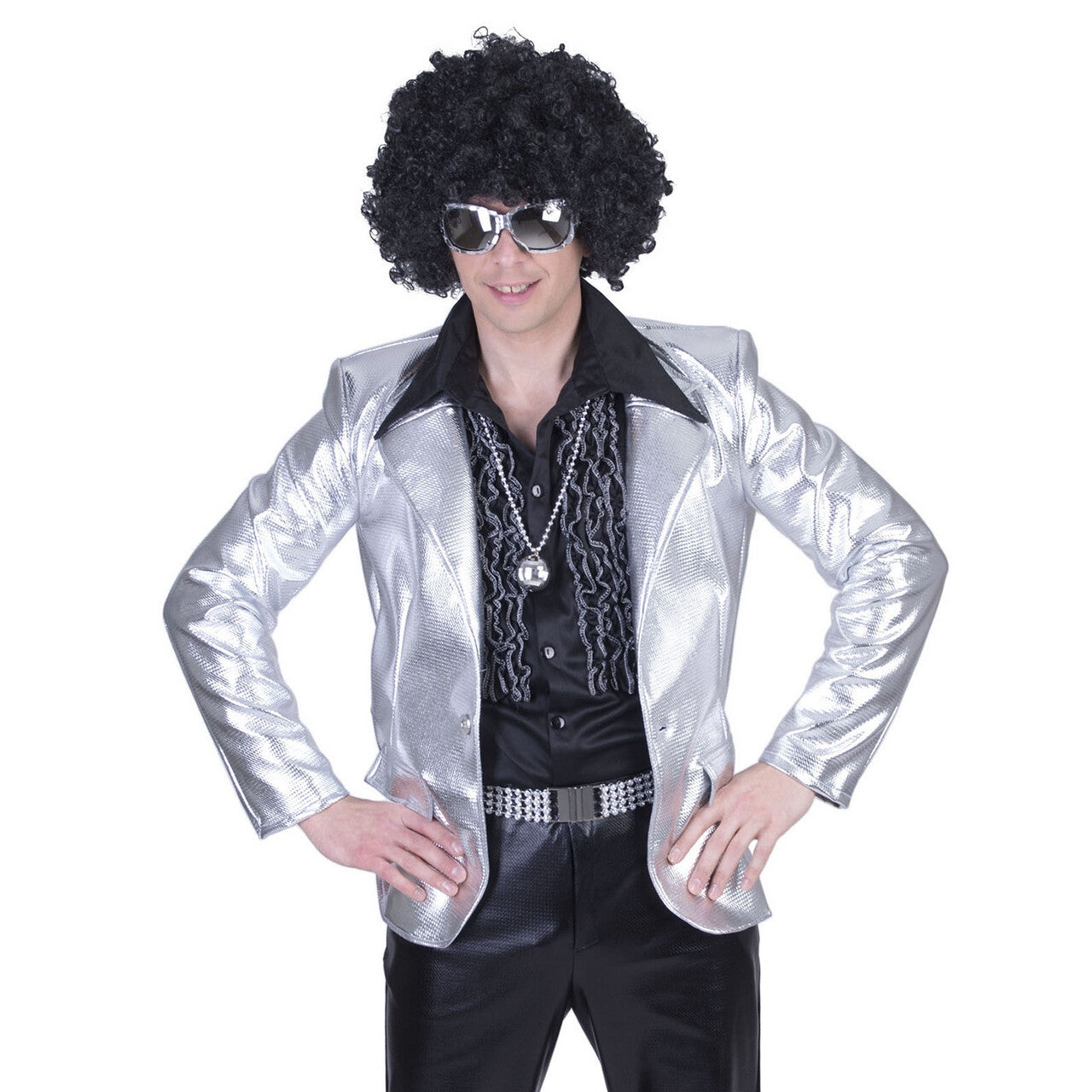 Op deze afbeelding zie je een Kostuums, van het merk Funny Fashion. Glanzend Zilver Disco Godheid Colbert Man