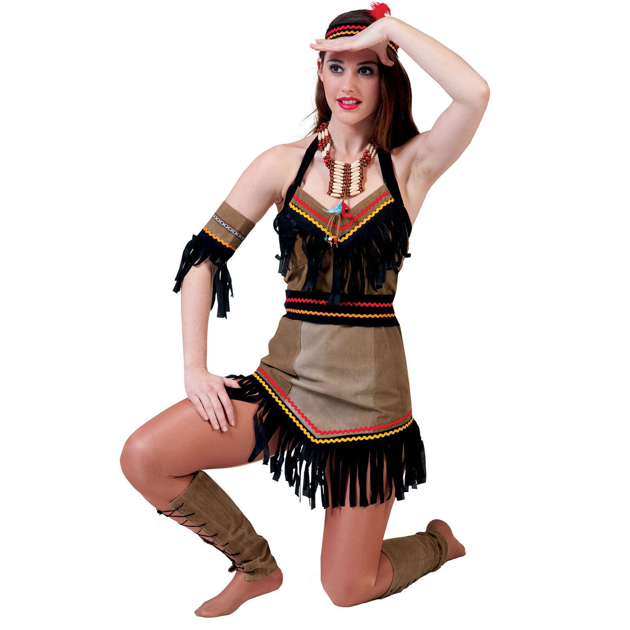 Op deze afbeelding zie je een Kostuums, van het merk Funny Fashion. Troebele Horizon Indiaan Squaw Vrouw Kostuum