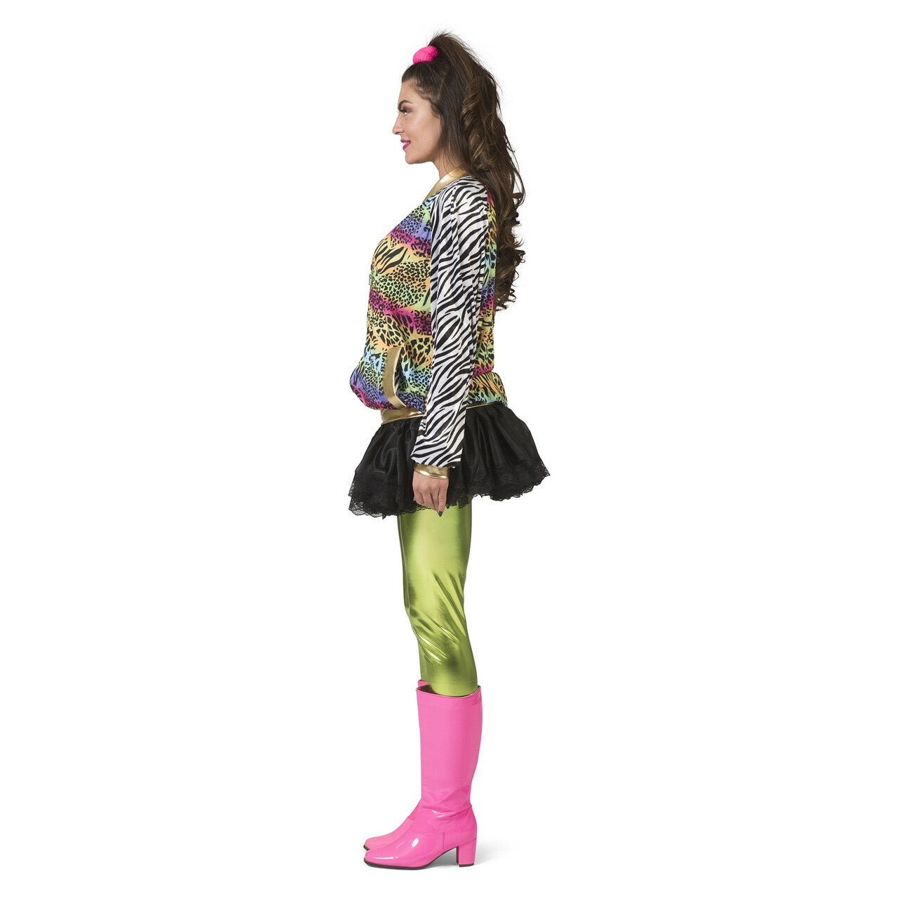 Op deze afbeelding zie je een Kostuums, van het merk Funny Fashion. Foute Luipaardprint Urban Jungle Jas Kleurrijke Dieren Print Vrouw