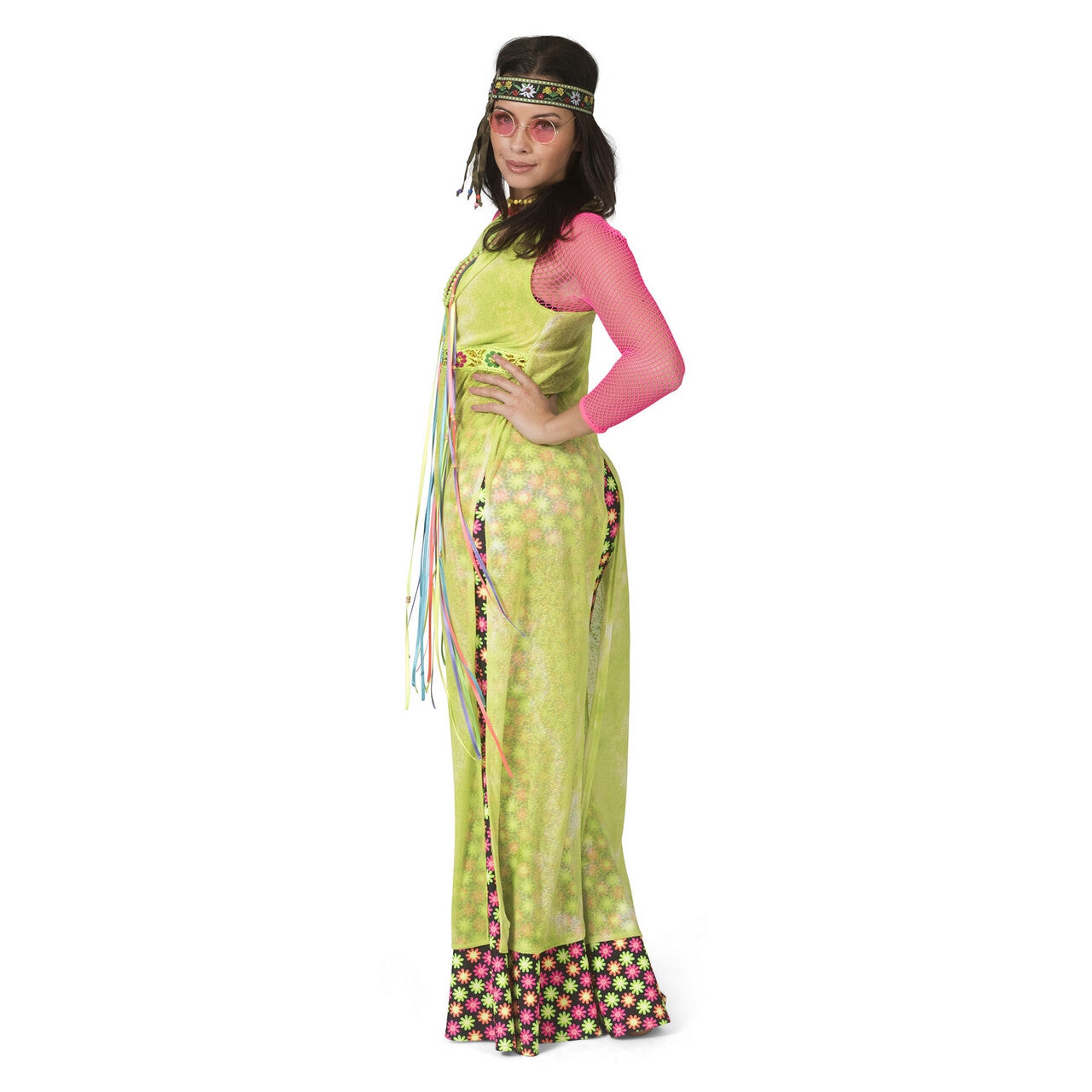 Op deze afbeelding zie je een Kostuums, van het merk Funny Fashion. Neon Gele Cape Jas Hippie Vrouw