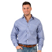 Op deze afbeelding zie je een Kostuums, van het merk Funny Fashion. Geblokte Blouse Tirol Blauw / Wit Man