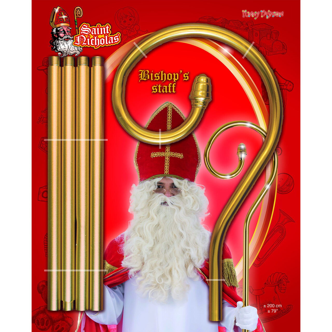 Op deze afbeelding zie je een Accessoires, van het merk Funny Fashion. Luxe Gouden Staf Sinterklaas