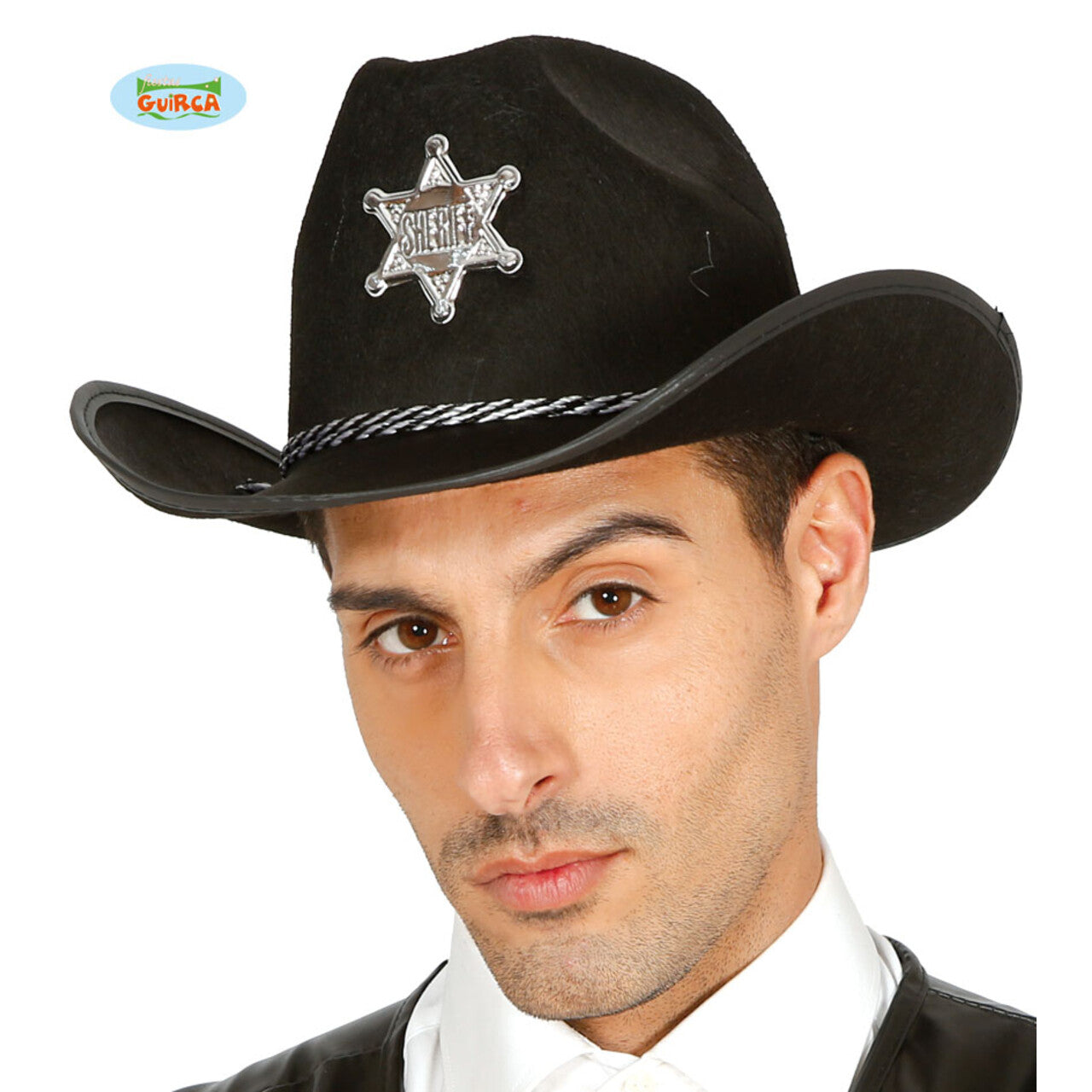 Op deze afbeelding zie je een Accessoires, van het merk Guirca. Sheriff Hoed Zwart Met Ster Nebraska