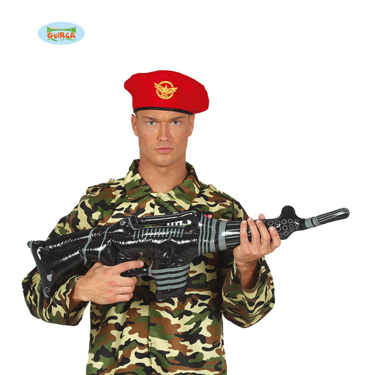 Op deze afbeelding zie je een Accessoires, van het merk Guirca. Opblaasbaar Machinepistool Commando 90 Centimeter