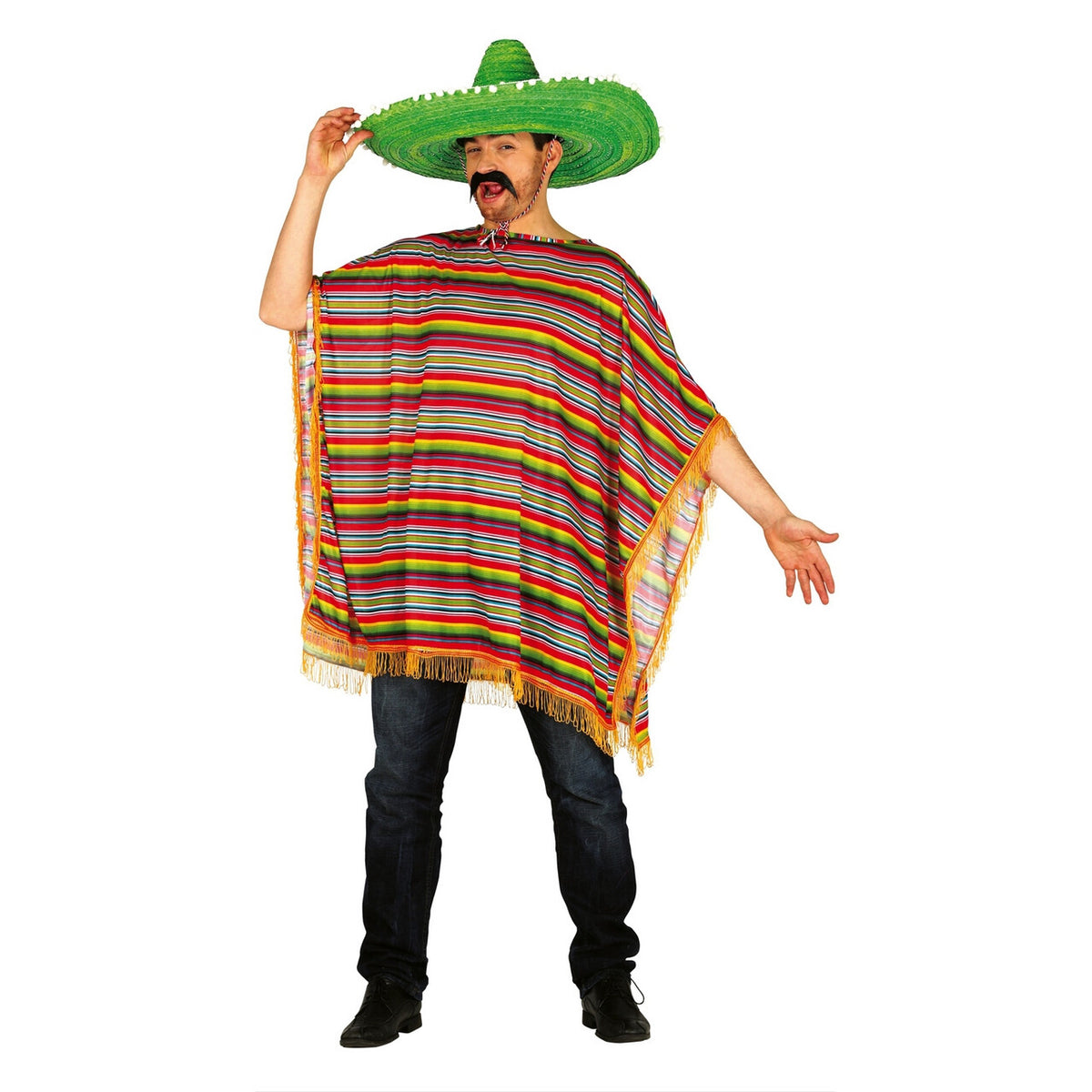 Op deze afbeelding zie je een Kostuums, van het merk Guirca. Mexicaanse Fiesta Poncho Kostuum