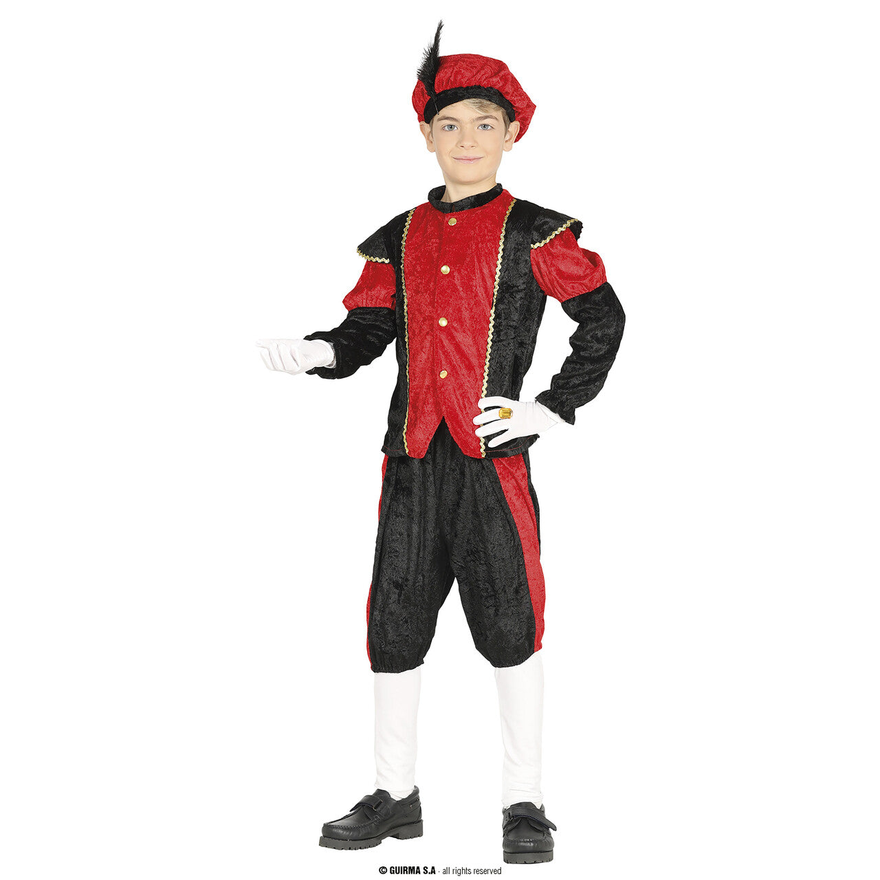 Op deze afbeelding zie je een Kostuums, van het merk Guirma. Roetveeg Piet Rood Kind Kostuum