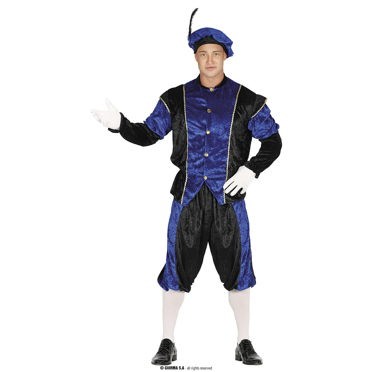Op deze afbeelding zie je een Kostuums, van het merk Guirma. Roetveeg Piet Blauw Man Kostuum