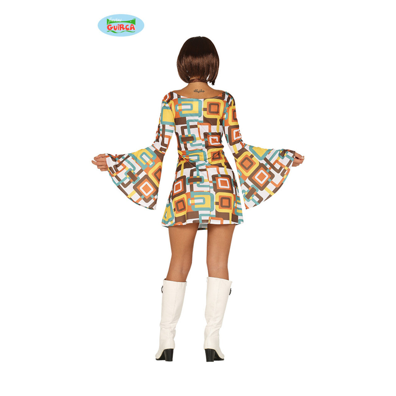 Op deze afbeelding zie je een Kostuums, van het merk Guirca. Belachelijk Drukke Jaren 70 Jurk Vrouw