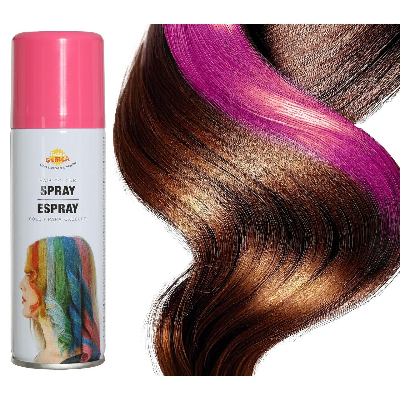 Op deze afbeelding zie je een Accessoires, van het merk Guirca. Fluorescerend Roze Haarspray