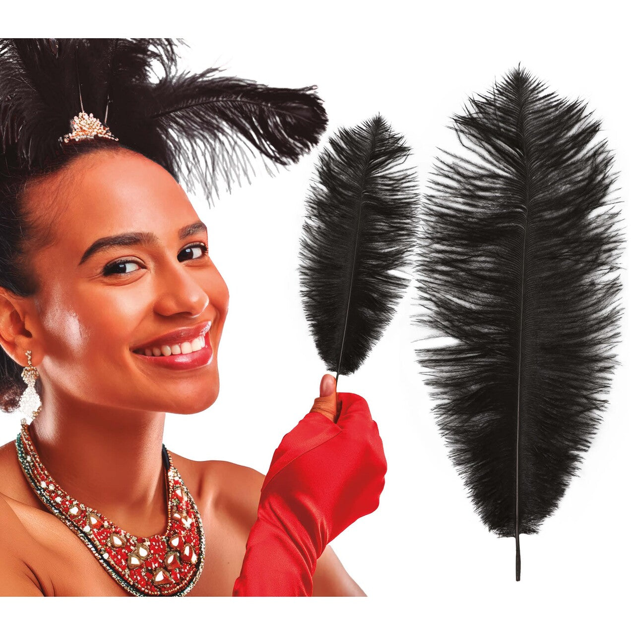 Op deze afbeelding zie je een Accessoires, van het merk Guirca. Burlesque Showgirl Pluimen Zwart 12 Stuks