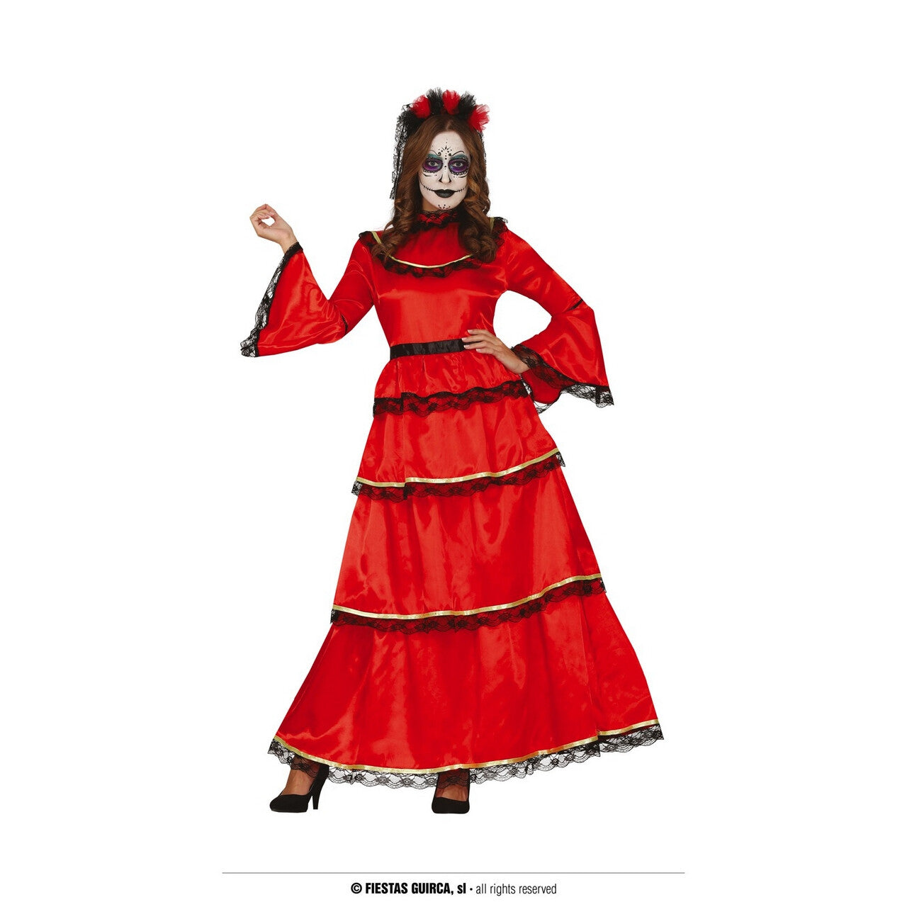 Op deze afbeelding zie je een Kostuums, van het merk Guirca. Vrouw Van De Dood Rood Kostuum
