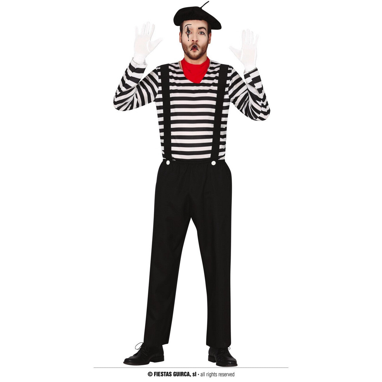 Op deze afbeelding zie je een Kostuums, van het merk Guirca. Meester Van De Gebarentaal Mime Man Kostuum