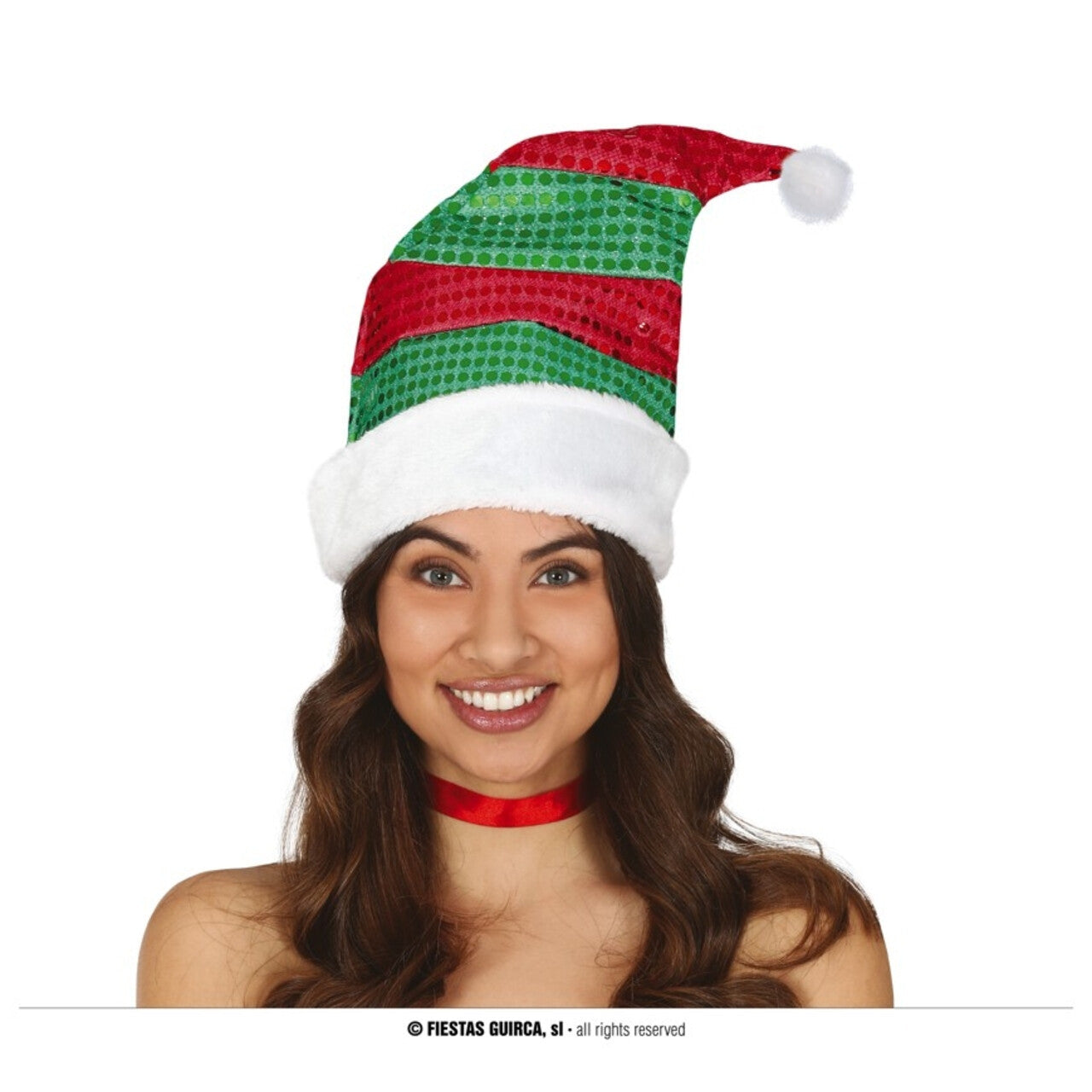 Op deze afbeelding zie je een Accessoires, van het merk Guirma. Disco Pailletten Kerst Muts Groen Rood