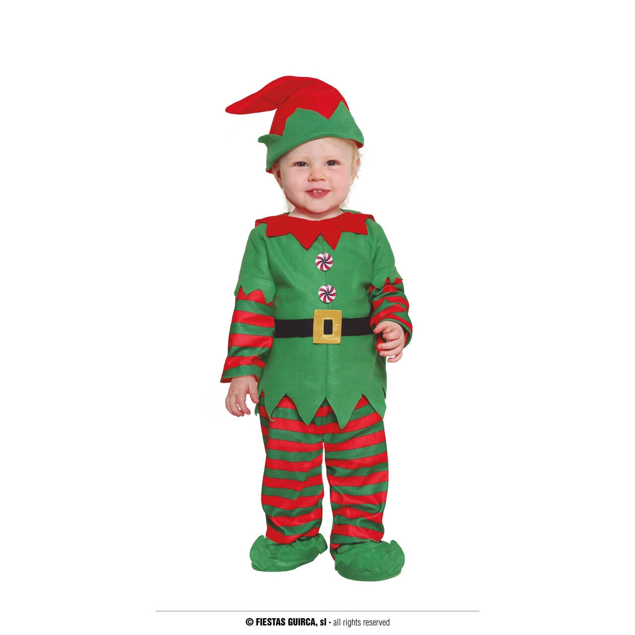 Op deze afbeelding zie je een Kostuums, van het merk Guirma. Kleinste Mini Hulp Santa Elf Kind Kostuum
