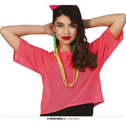 Op deze afbeelding zie je een Kostuums, van het merk Guirca. So 80 Visnet Neon Roze Shirt Vrouw