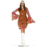 Op deze afbeelding zie je een Kostuums, van het merk Guirca. Seventies Festival Hippie Vrouw Kostuum