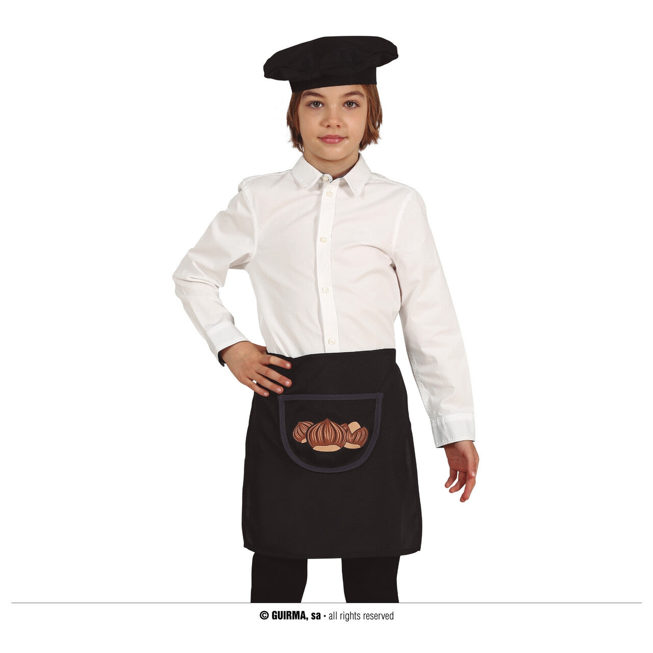 Op deze afbeelding zie je een Kostuums, van het merk Guirma. Nootjes Kraker Chef Kok Schort En Hoed Kind Kostuum