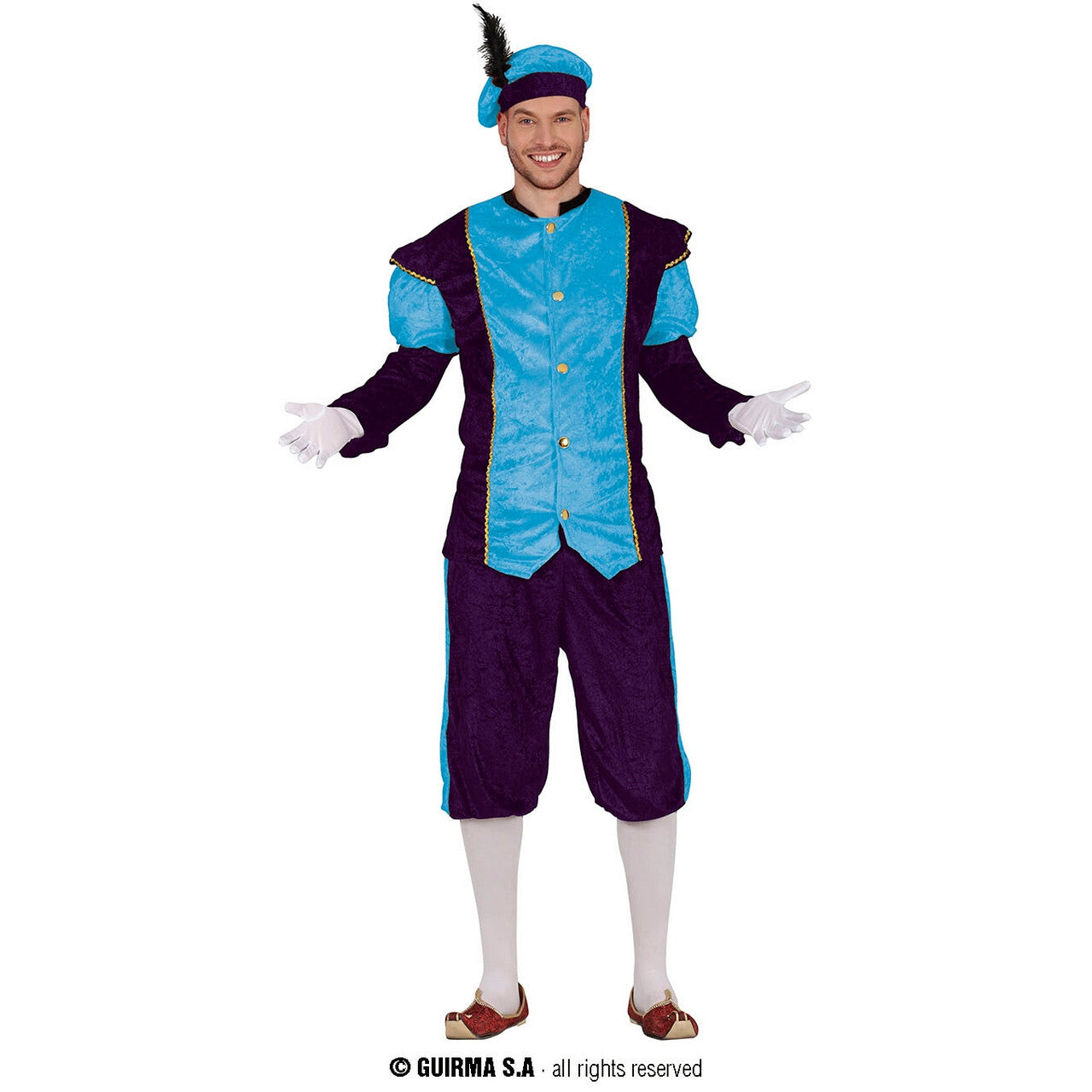 Op deze afbeelding zie je een Kostuums, van het merk Guirma. Blauwe Kadootjes Piet Man Kostuum