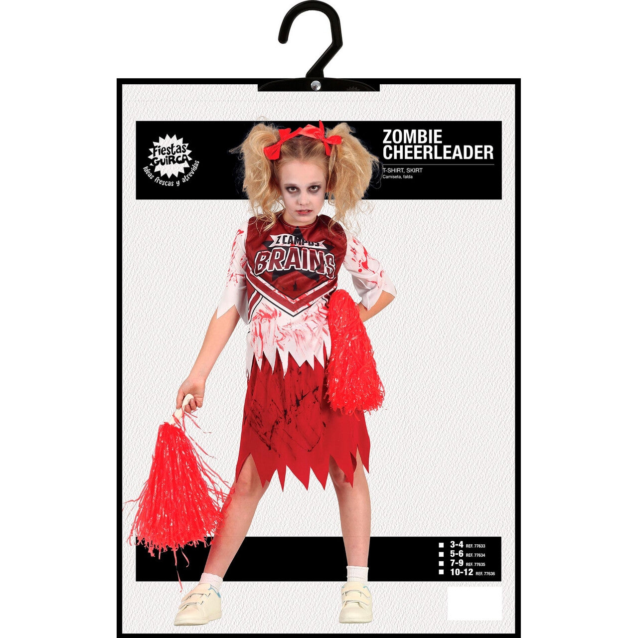 Op deze afbeelding zie je een Kostuums, van het merk Guirca. Zombie Cheerleader Campus No Brains Meisje Kostuum