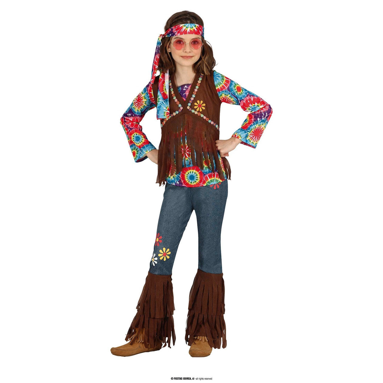 Op deze afbeelding zie je een Kostuums, van het merk Guirca. Easy Peasy Hippie Meisje Kostuum