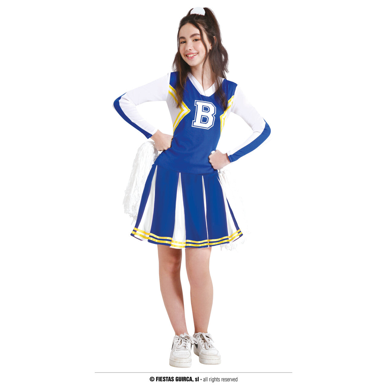 Op deze afbeelding zie je een Kostuums, van het merk Guirca. De B Van Blauw Cheerleader Meisje Kostuum