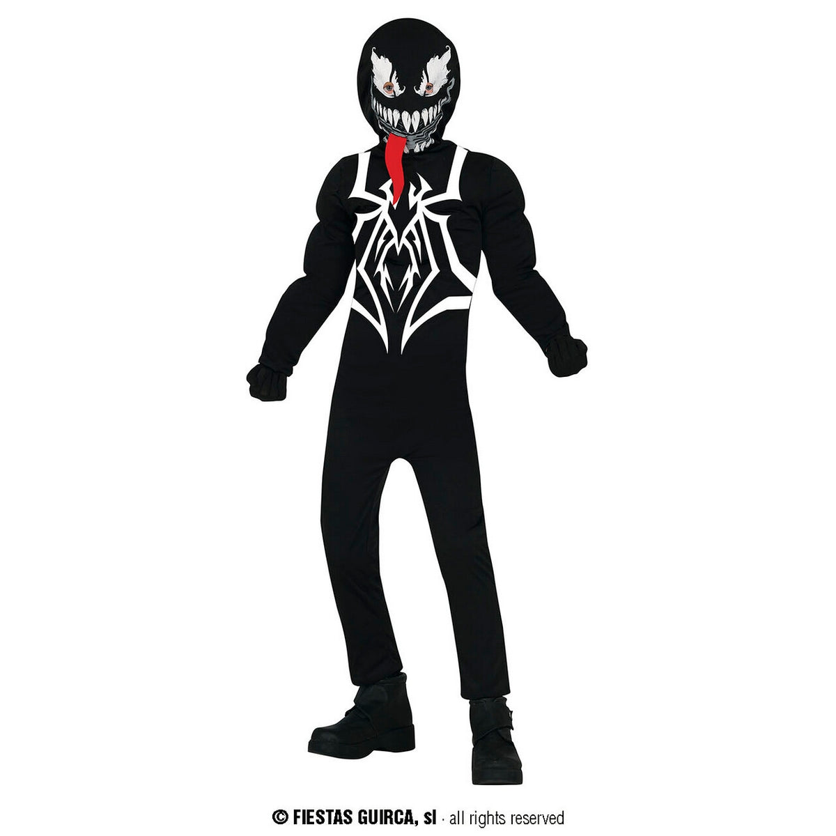 Op deze afbeelding zie je een Kostuums, van het merk Guirca. Giftige Spinnenheld Venom Kind Kostuum