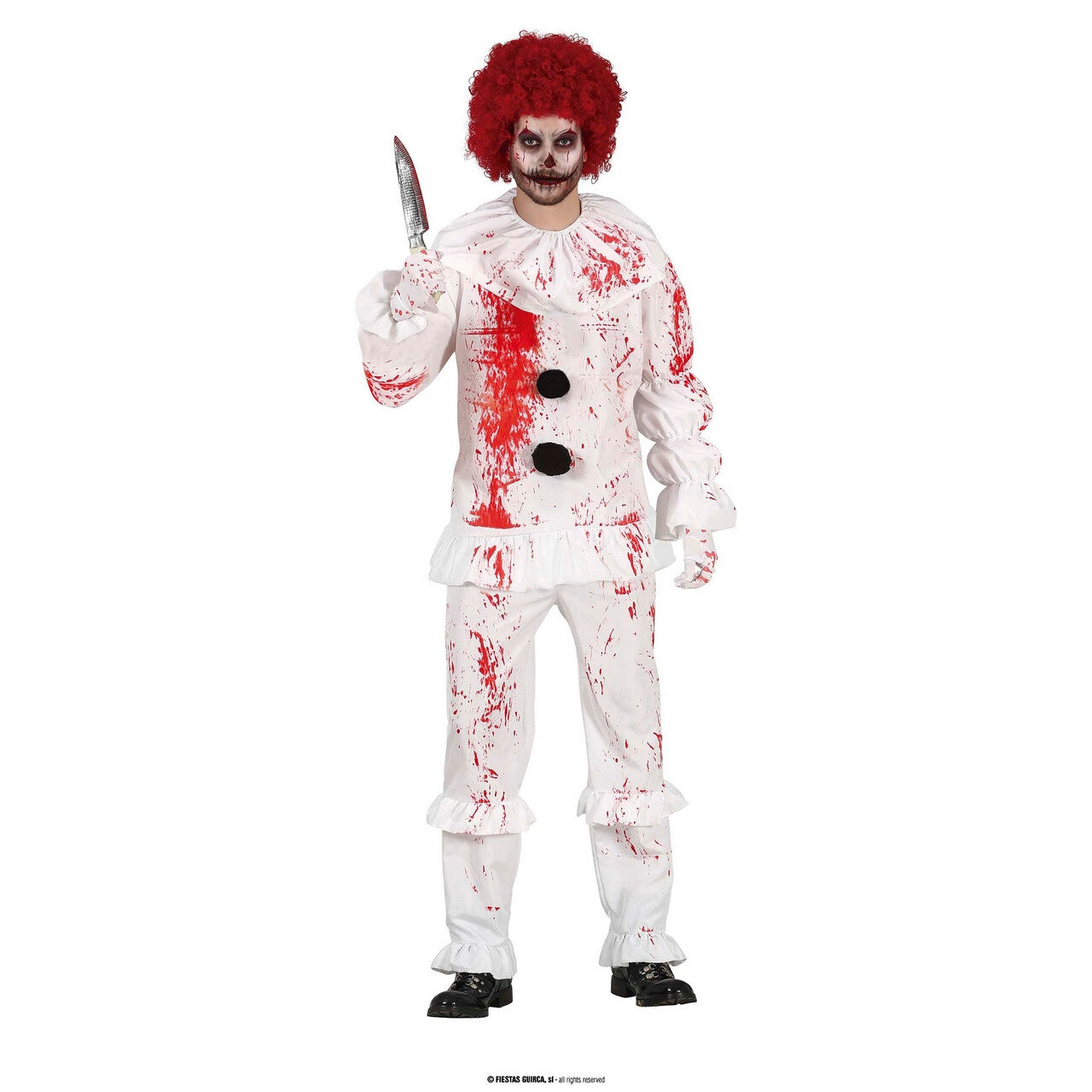Op deze afbeelding zie je een Kostuums, van het merk Guirca. Bloederige Scary Killer Clown Kostuum