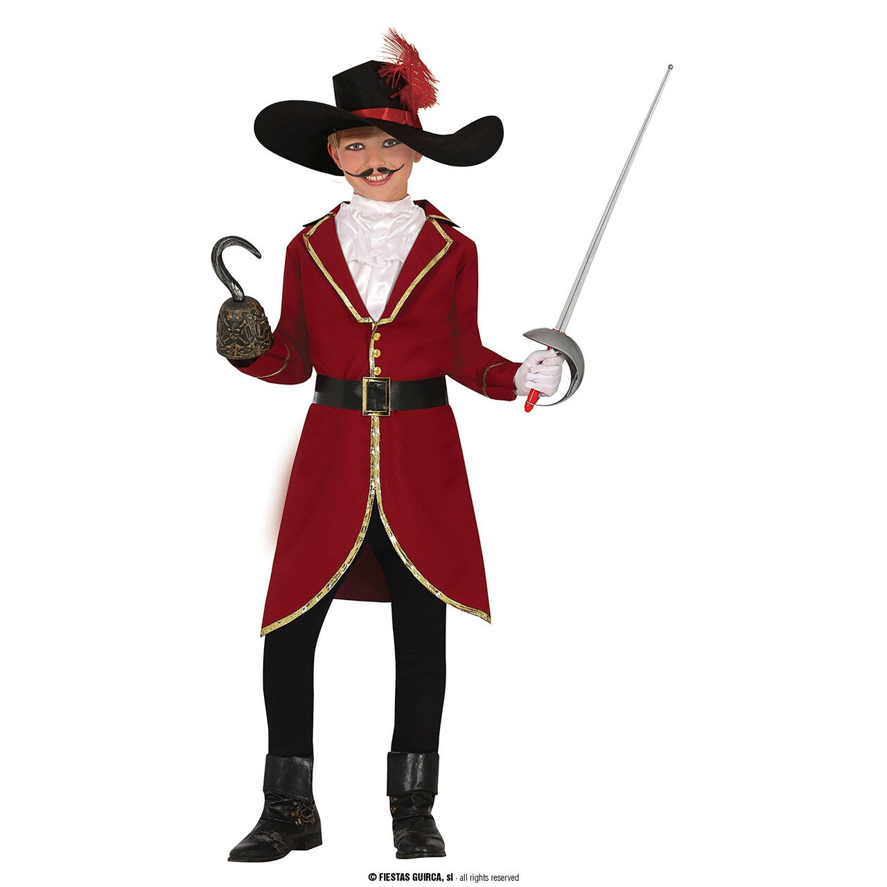Op deze afbeelding zie je een Kostuums, van het merk Guirca. Kapitein Haak Van Schip Jolly Roger Kind Kostuum