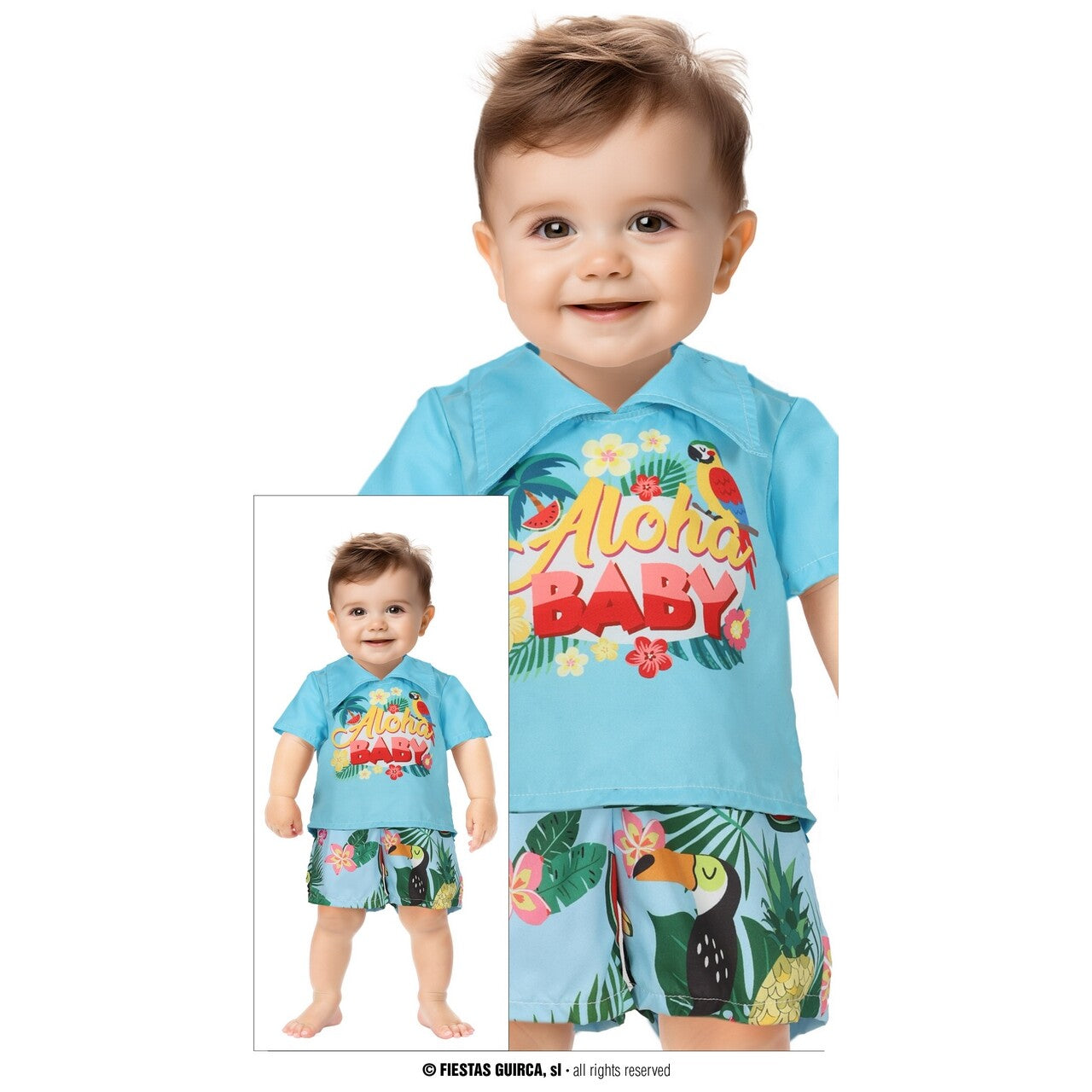 Op deze afbeelding zie je een Kostuums, van het merk Guirca. Aloha Tropische Baby Blauw Kind Kostuum