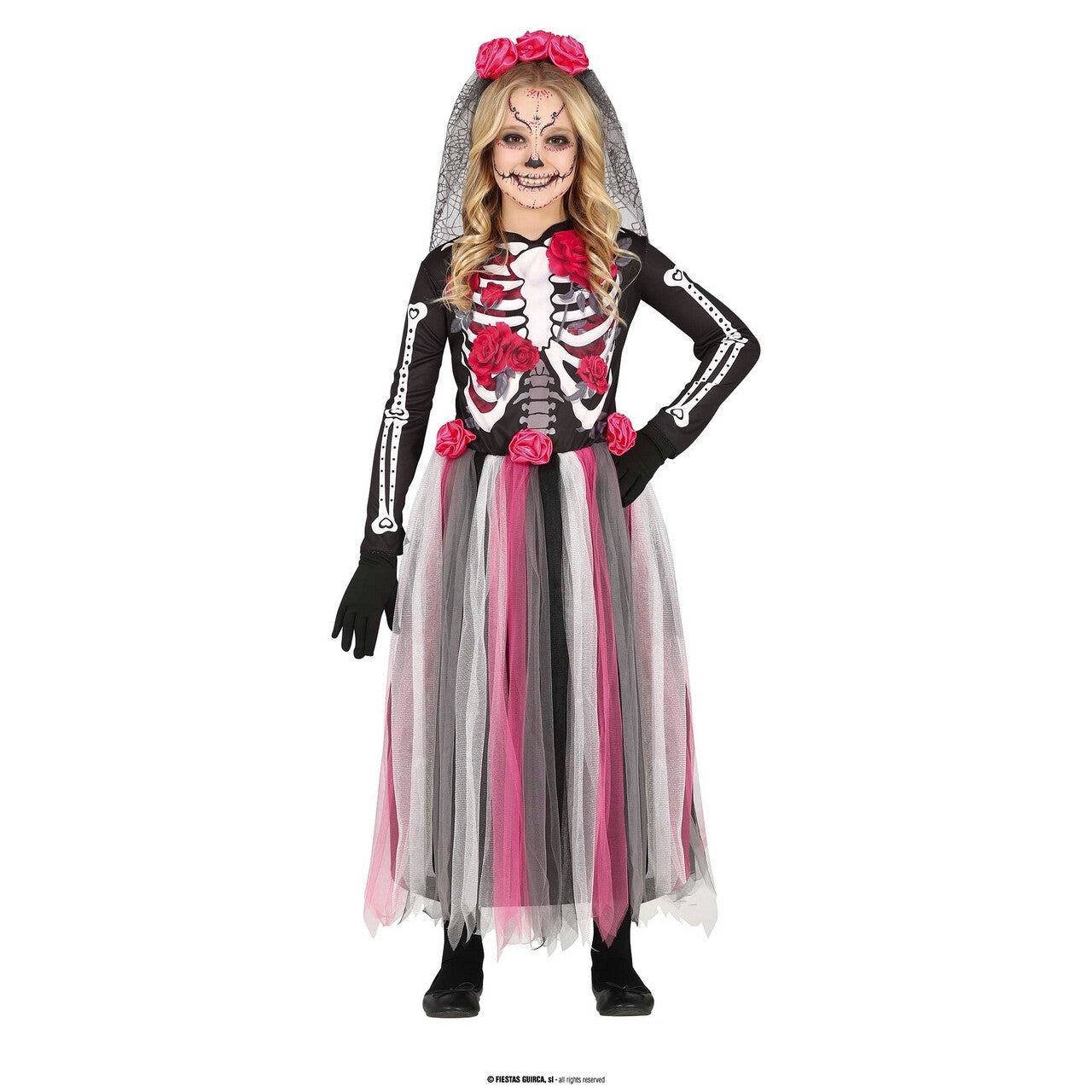 Op deze afbeelding zie je een Kostuums, van het merk Guirca. Rosemary Skelet Dance Meisje Kostuum