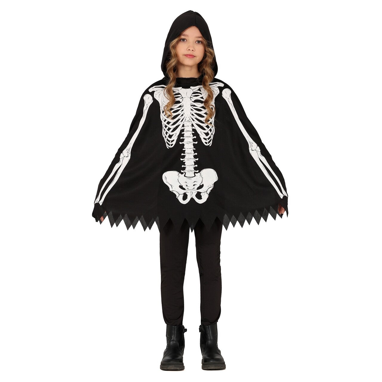 Op deze afbeelding zie je een Kostuums, van het merk Guirca. Creepy Skelet Poncho Kind Kostuum