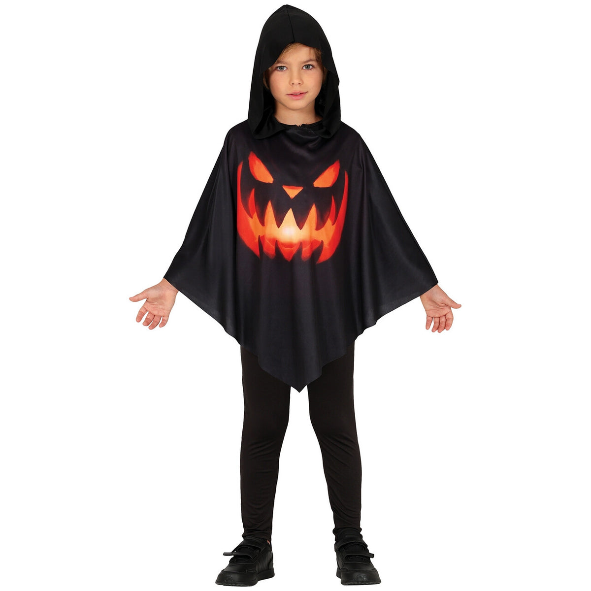 Op deze afbeelding zie je een Kostuums, van het merk Guirca. Dreigende Pompoen Poncho Kind Kostuum