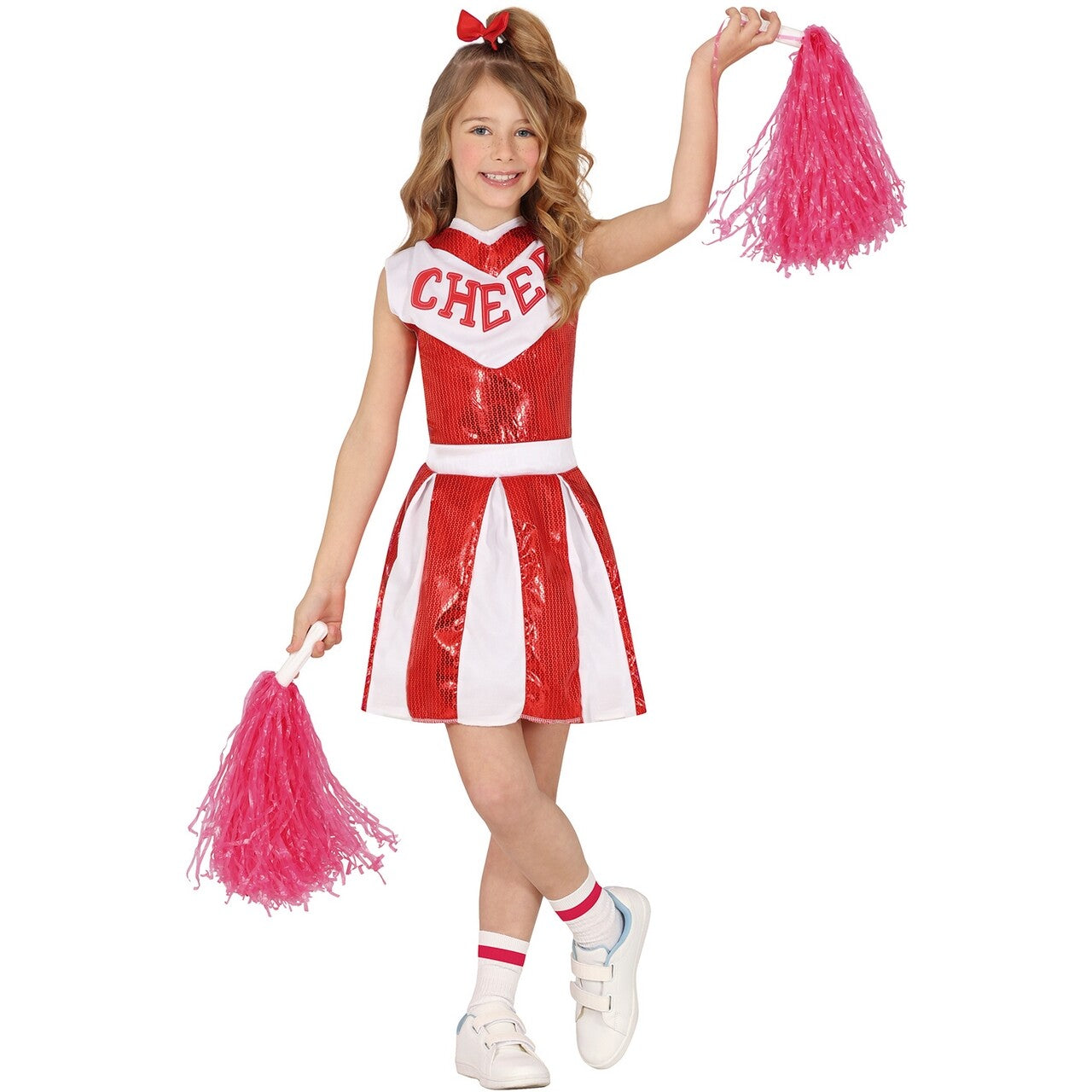 Op deze afbeelding zie je een Kostuums, van het merk Guirca. Cheer Team Rood Wit Cheerleader Meisje Kostuum