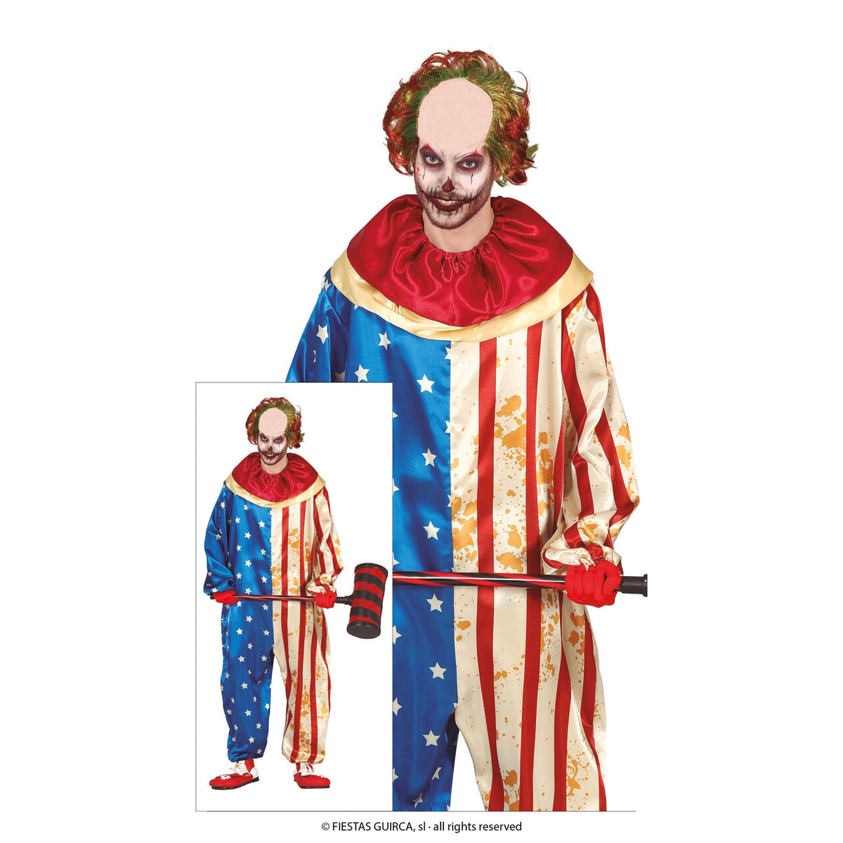 Op deze afbeelding zie je een Kostuums, van het merk Guirca. Patriot Clown Loves Blood Man Kostuum