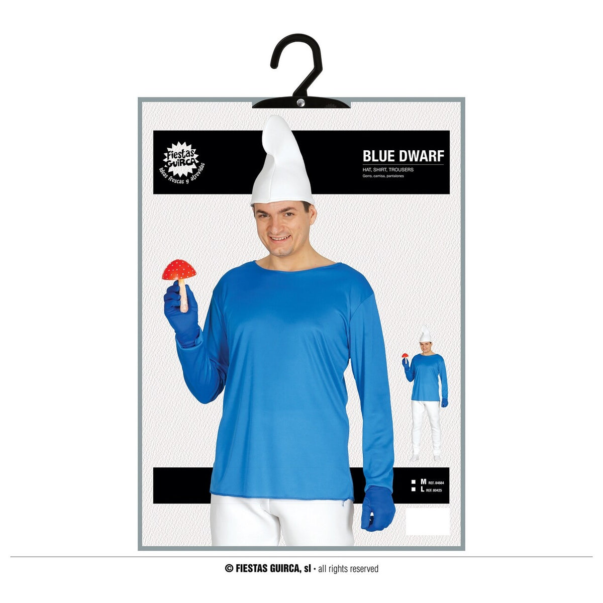 Op deze afbeelding zie je een Kostuums, van het merk Guirca. Blauwe Bos Smurf Man Kostuum