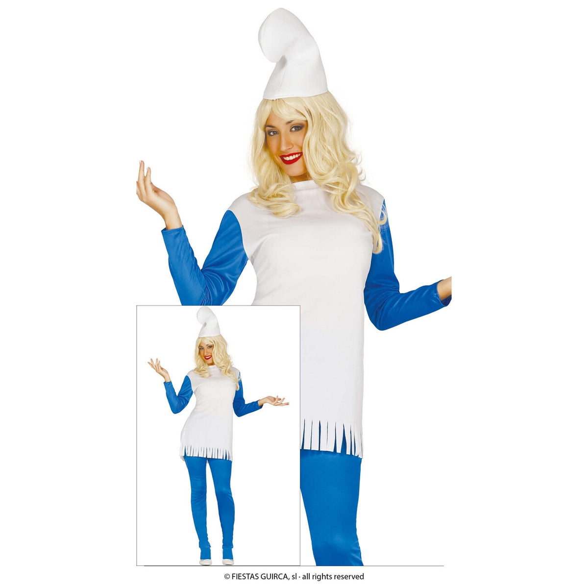 Op deze afbeelding zie je een Kostuums, van het merk Guirca. De Altijd Enige Smurfette Vrouw Kostuum