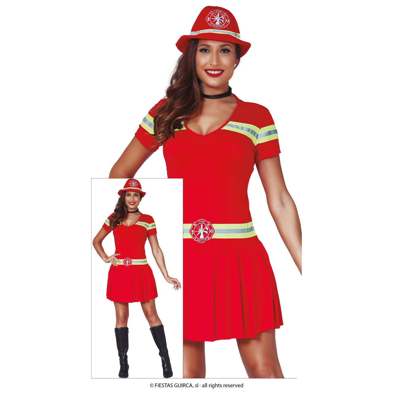 Op deze afbeelding zie je een Kostuums, van het merk Guirca. Brandweervrouw In Vuur En Vlam Kostuum
