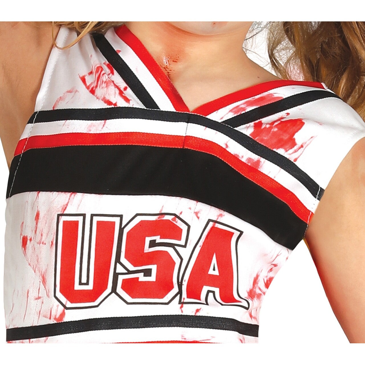 Op deze afbeelding zie je een Kostuums, van het merk Guirca. USA Cheerleader Van Zombie Ball Team Meisje Kostuum
