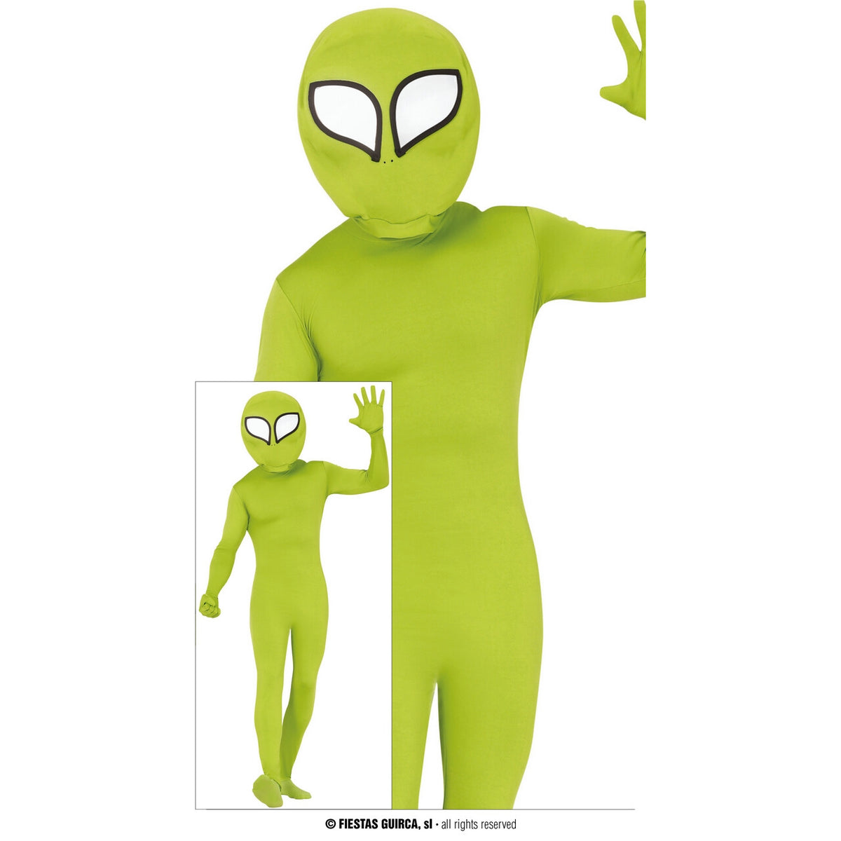 Op deze afbeelding zie je een Kostuums, van het merk Guirca. Groen Mannetje Van Mars Kostuum