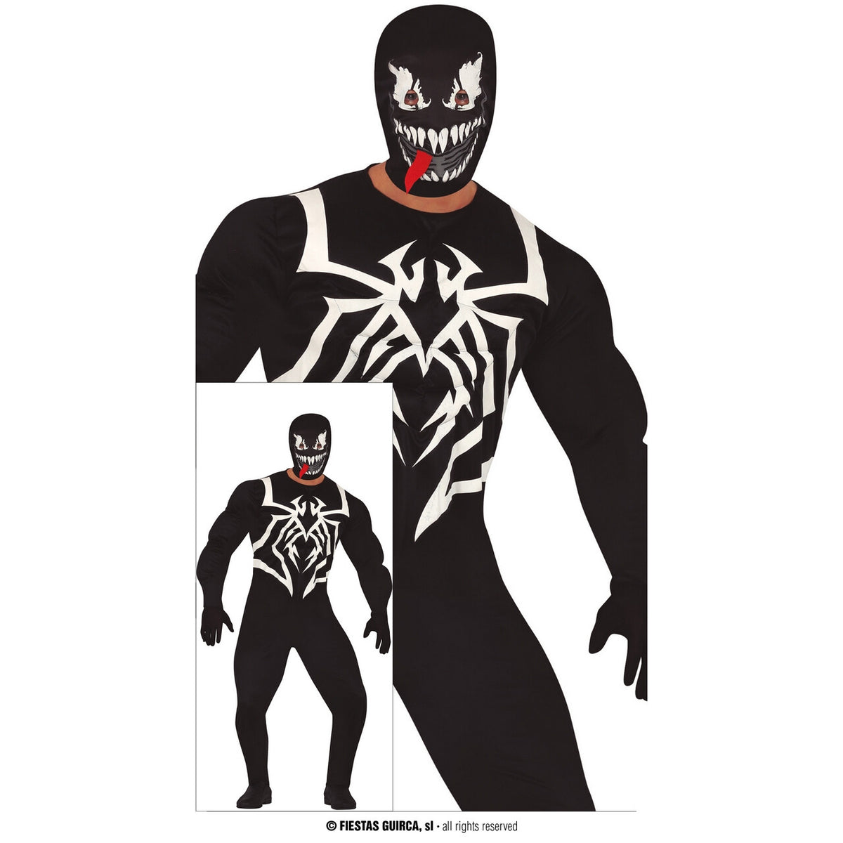 Op deze afbeelding zie je een Kostuums, van het merk Guirca. Creepy Held Venom Man Kostuum