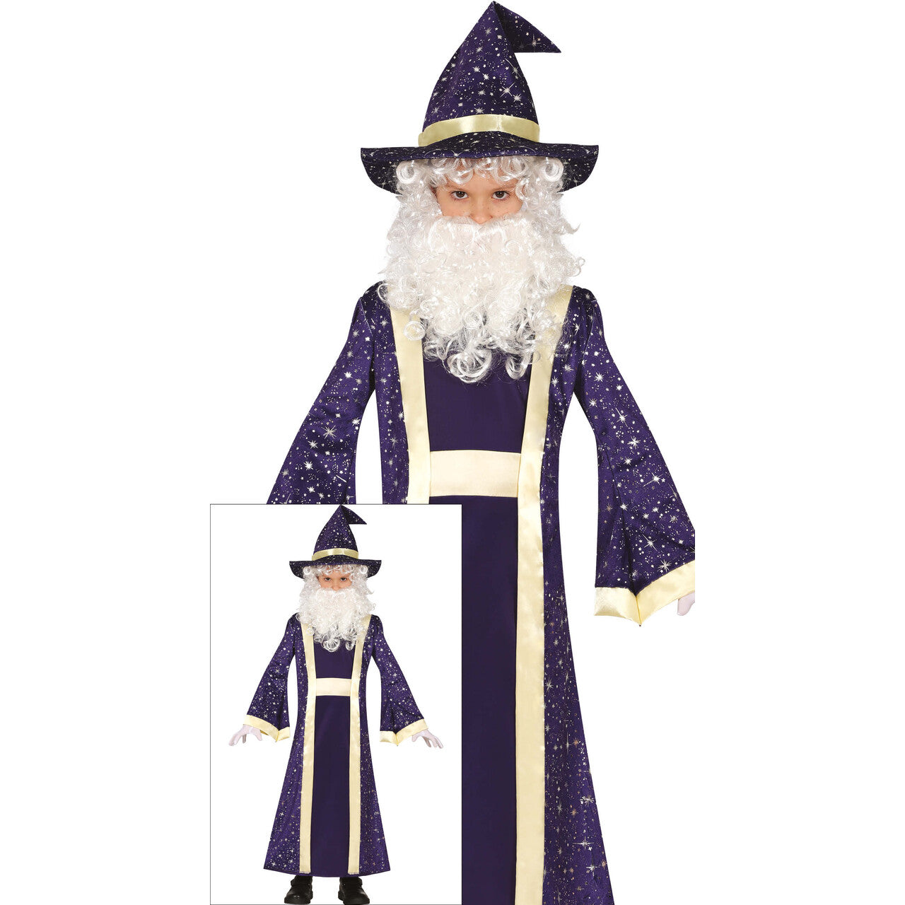 Op deze afbeelding zie je een Kostuums, van het merk Guirca. De Wijze Wizard Jongen Kostuum