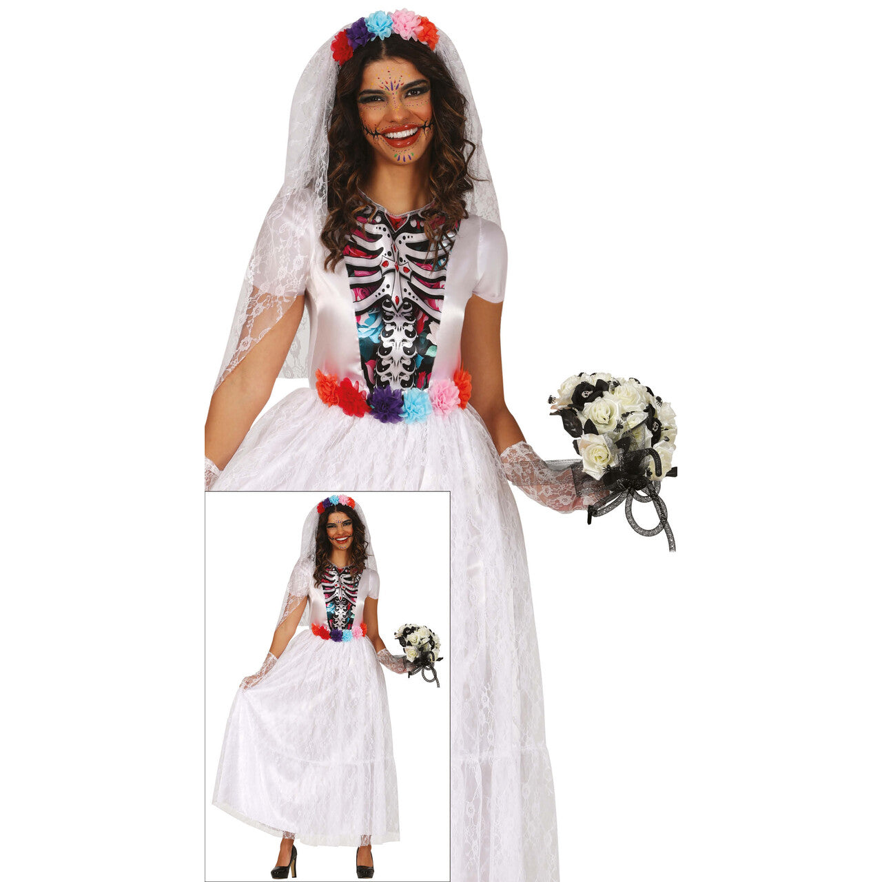 Op deze afbeelding zie je een Kostuums, van het merk Guirca. Catrina La Novia Muerta Vrouw Kostuum