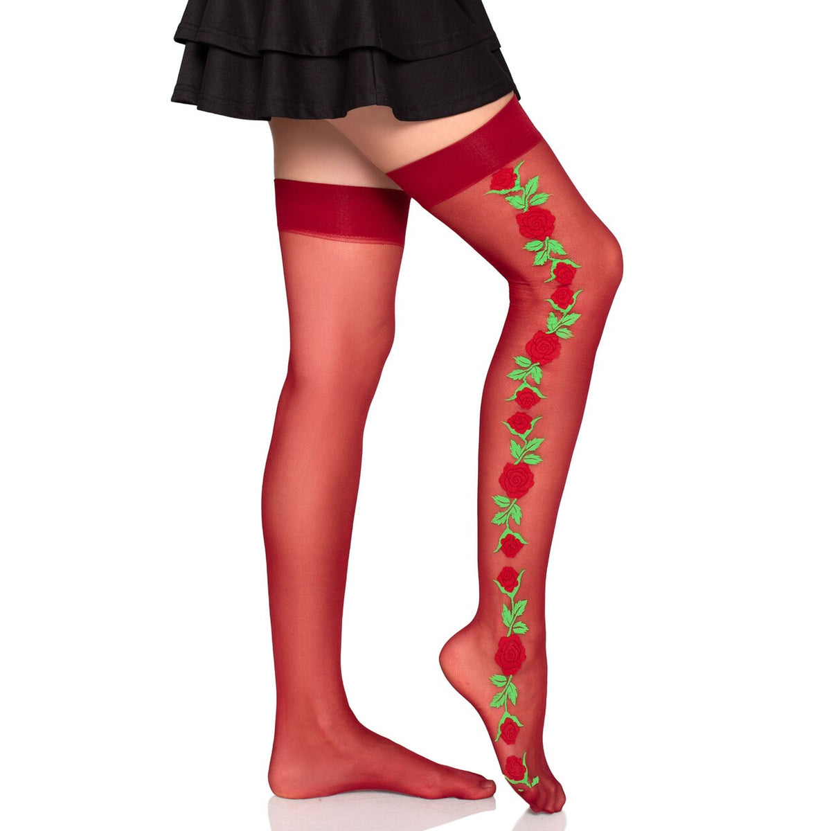 Op deze afbeelding zie je een Accessoires, van het merk Leg Avenue. Roses Are Red Kousen