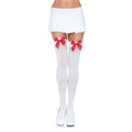 Witte Nylon Kniekousen Met Rode Strik
