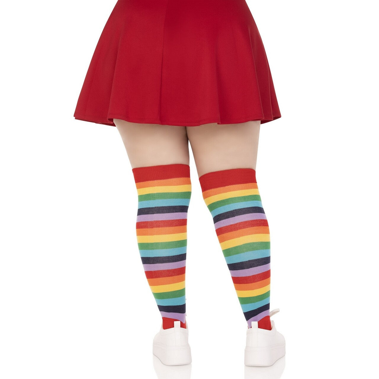 Op deze afbeelding zie je een Accessoires, van het merk Leg Avenue. Fun Stay Ups Kousen Rainbow Stripes Plus Size