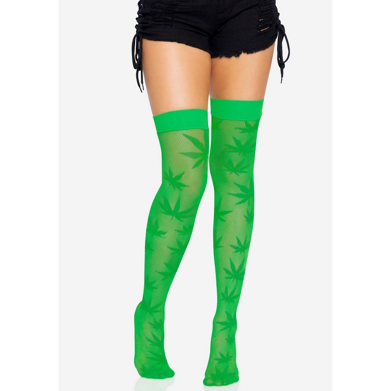 Op deze afbeelding zie je een Accessoires, van het merk Leg Avenue. Weed Leaves Stay Ups Kousen Groen